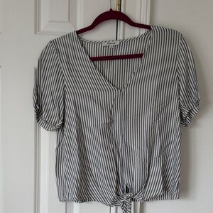 Madewell Striped V-Neck Tie-Front Top Size S